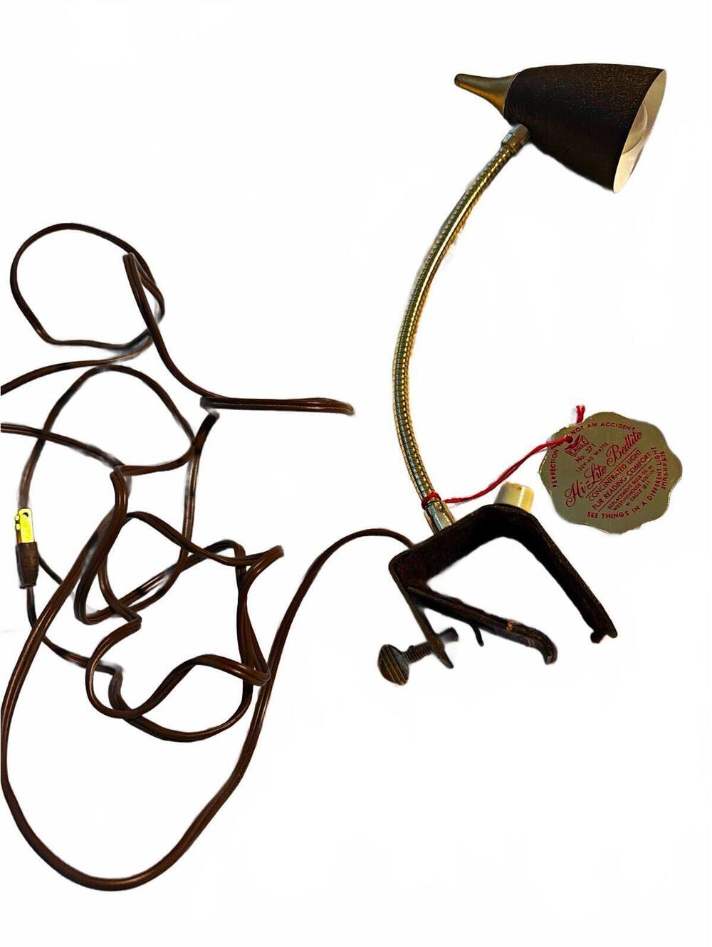Eagle Clip-On Gooseneck Desk Lamp Clamp, Corded Metal Brown Cone Shade